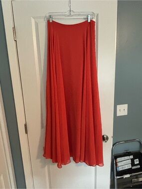 Flowy Orange Maxi  Skirt - Women